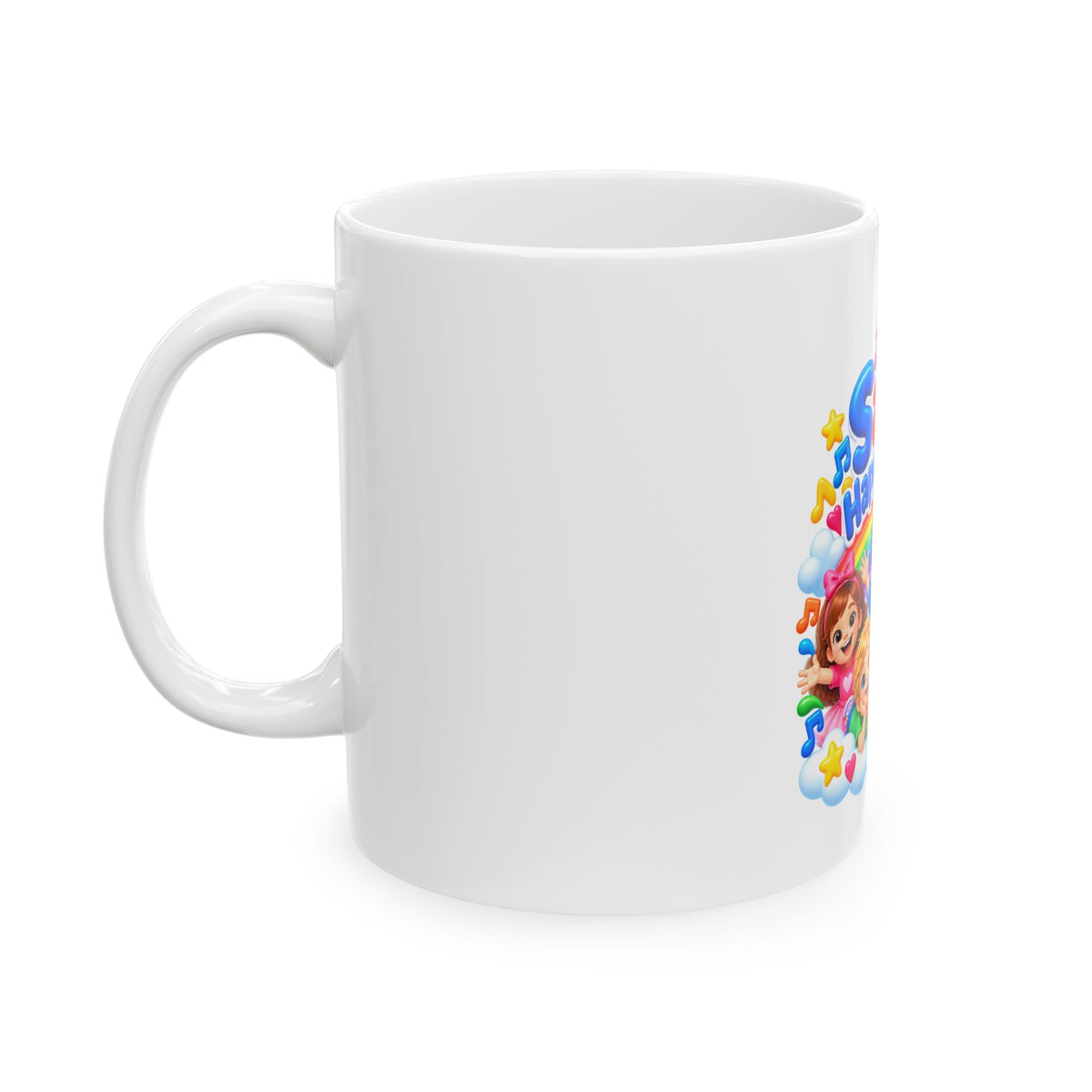 Sam's Happy Kids Ceramic Mug — Colorful Kids' Breakfast Cup (11oz/15oz)