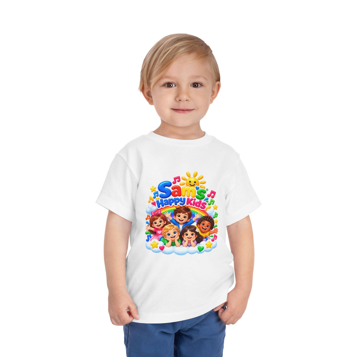 Toddler Tee — "Sam's Happy Kids" Colorful Cartoon Kids Graphic
