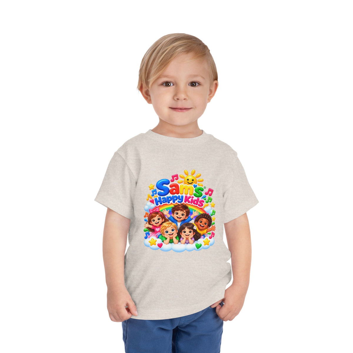 Toddler Tee — "Sam's Happy Kids" Colorful Cartoon Kids Graphic