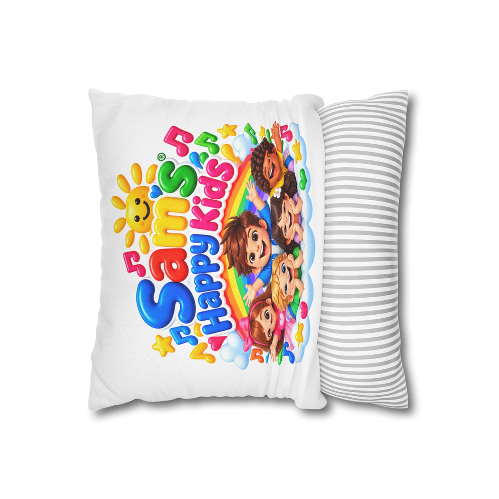 Personalized Kids Pillow — "Sam's Happy Kids" Colorful Cartoon Square Cushion