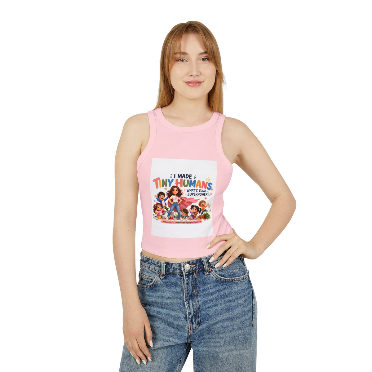 Racer Tank - "I Made Tiny Humans" Cute Mom Graphic Tank Top