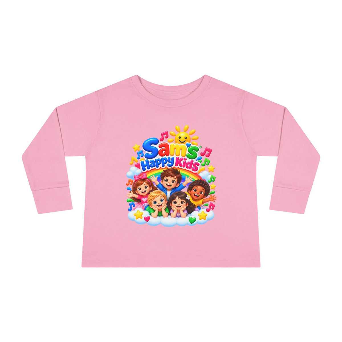 Toddler Long Sleeve Tee — “Sam’s Happy Kids” Colorful Cartoon Music Playtop
