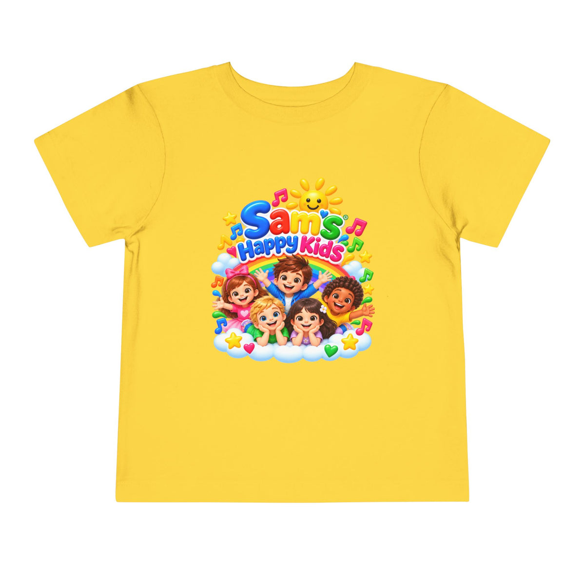 Toddler Tee — "Sam's Happy Kids" Colorful Cartoon Kids Graphic