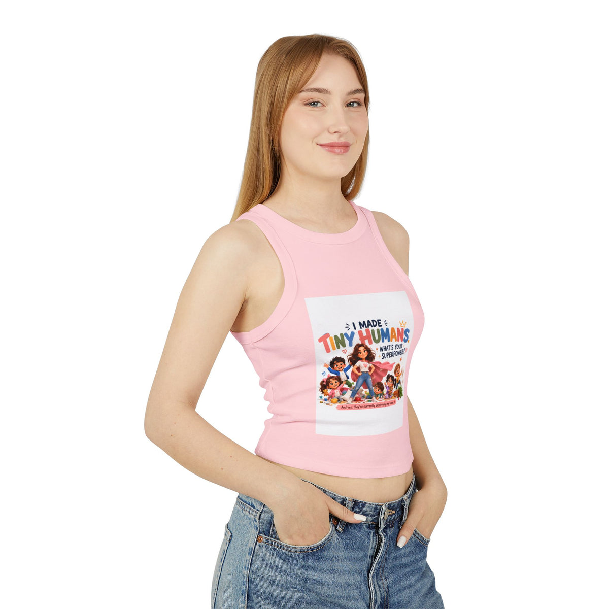 Racer Tank - "I Made Tiny Humans" Cute Mom Graphic Tank Top
