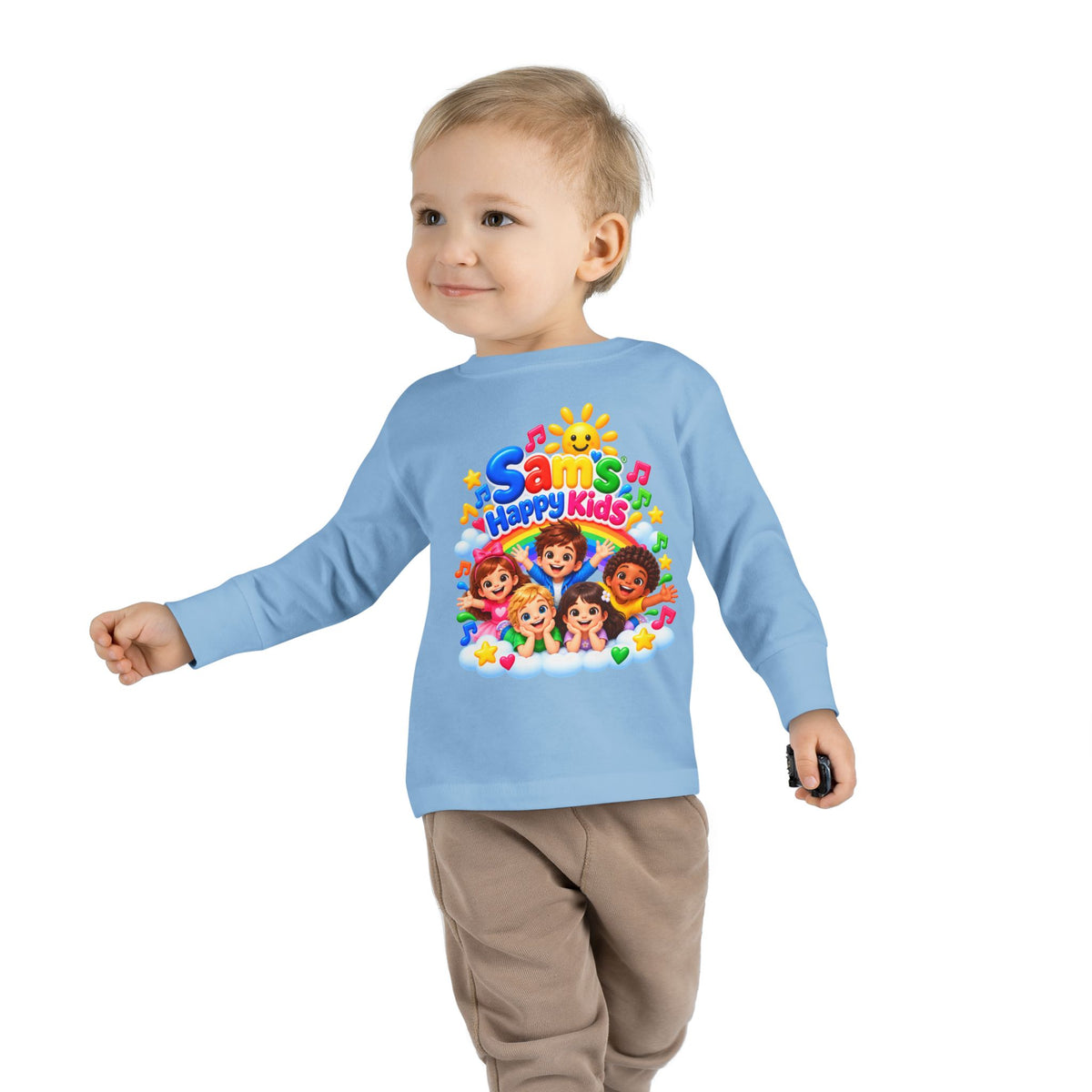 Toddler Long Sleeve Tee — “Sam’s Happy Kids” Colorful Cartoon Music Playtop