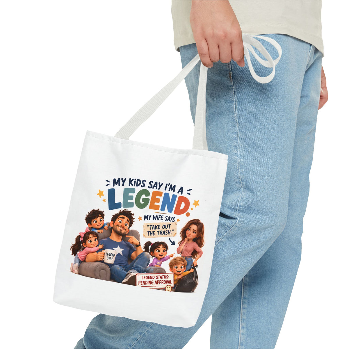Legend Dad Family Tote Bag — "My Kids Say I'm a Legend" All-Over Print
