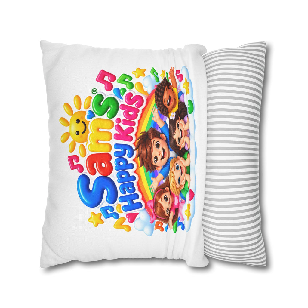 Personalized Kids Pillow — "Sam's Happy Kids" Colorful Cartoon Square Cushion