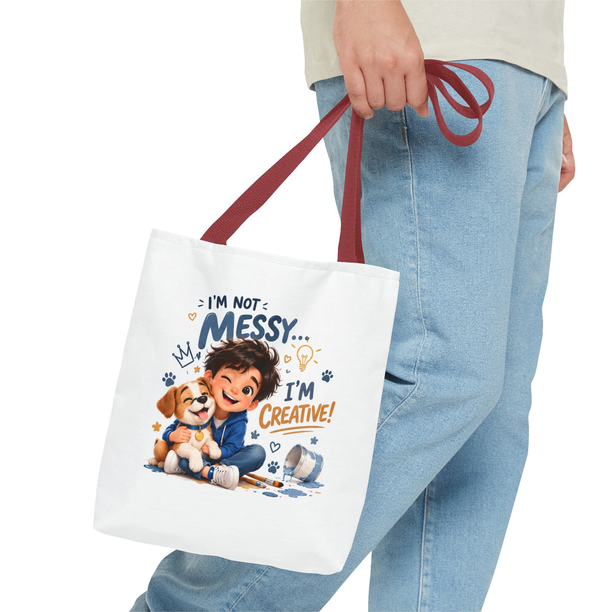 I'm Not Messy I'm Creative Tote Bag — Kids Art & Playful Daycare Tote