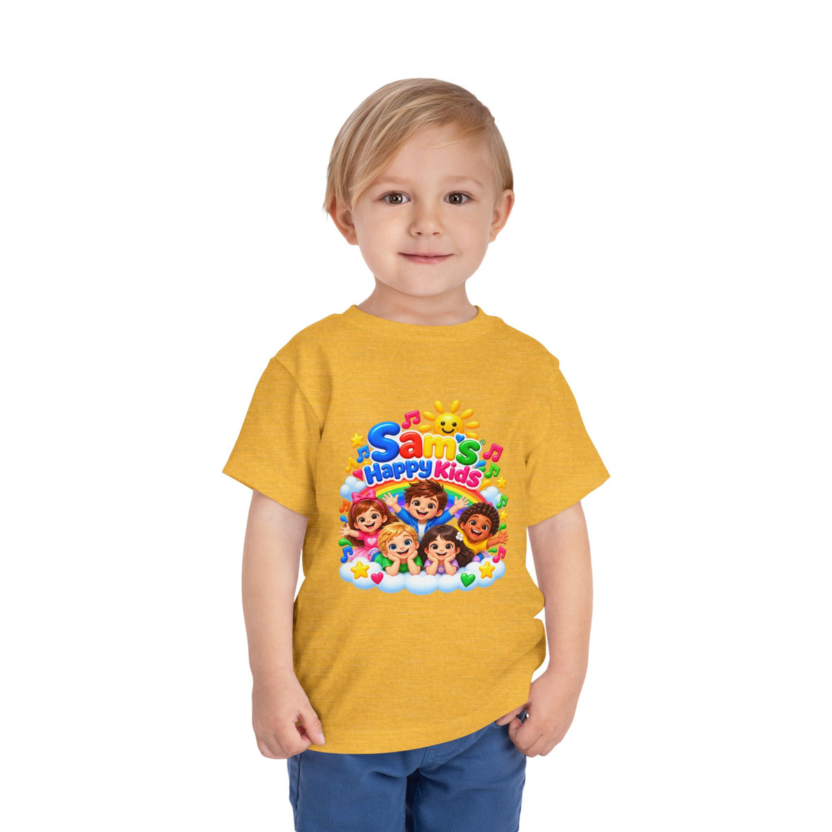Toddler Tee — "Sam's Happy Kids" Colorful Cartoon Kids Graphic