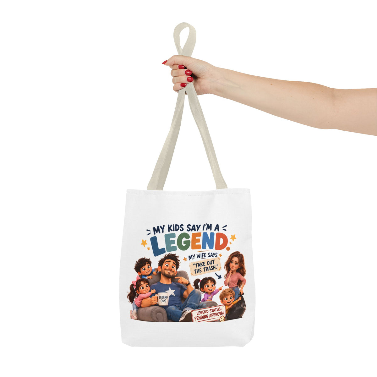 Legend Dad Family Tote Bag — "My Kids Say I'm a Legend" All-Over Print