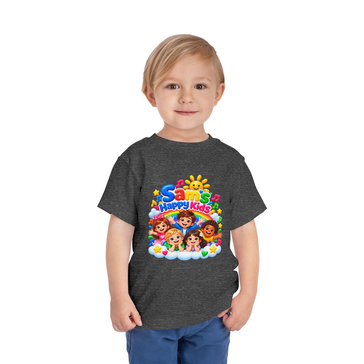 Toddler Tee — "Sam's Happy Kids" Colorful Cartoon Kids Graphic