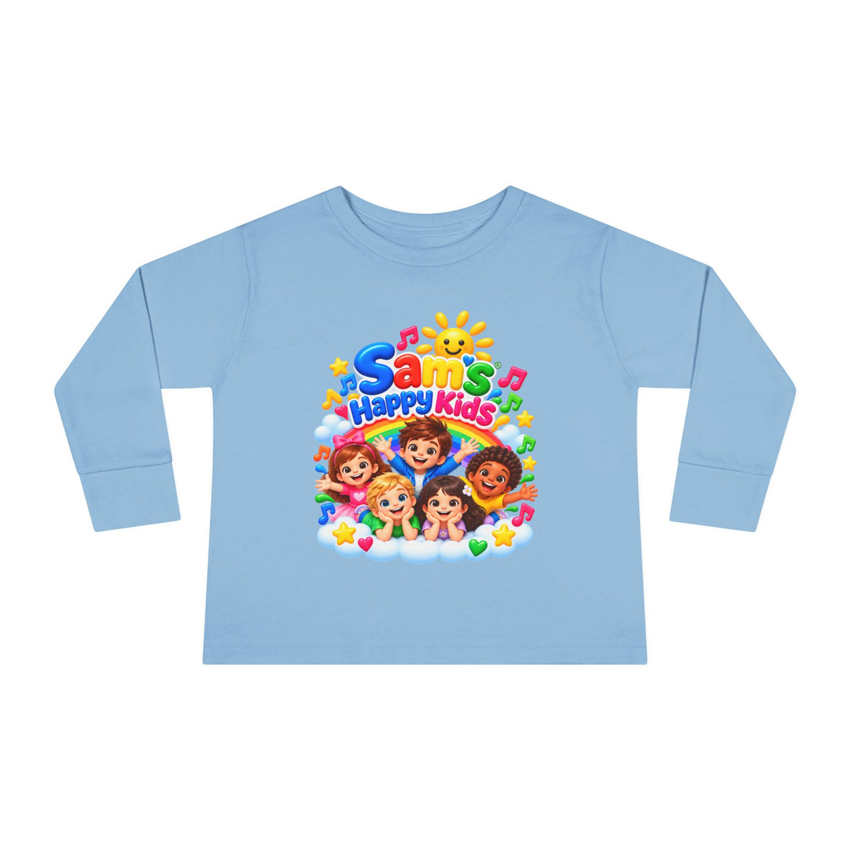 Toddler Long Sleeve Tee — “Sam’s Happy Kids” Colorful Cartoon Music Playtop