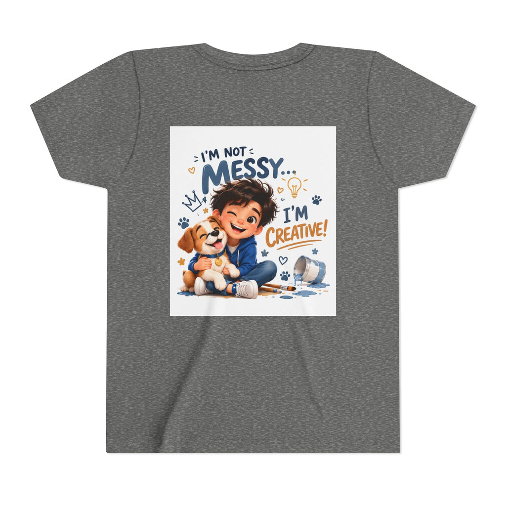 Youth Tee — "I'm Not Messy... I'm Creative!" Cute Kid & Puppy Art