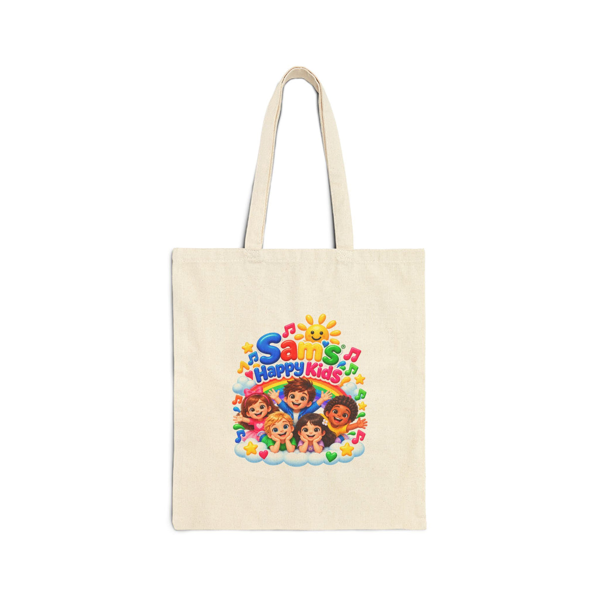 Happy Kids Cartoon Cotton Tote Bag — Colorful Kids Music & Sunshine Design