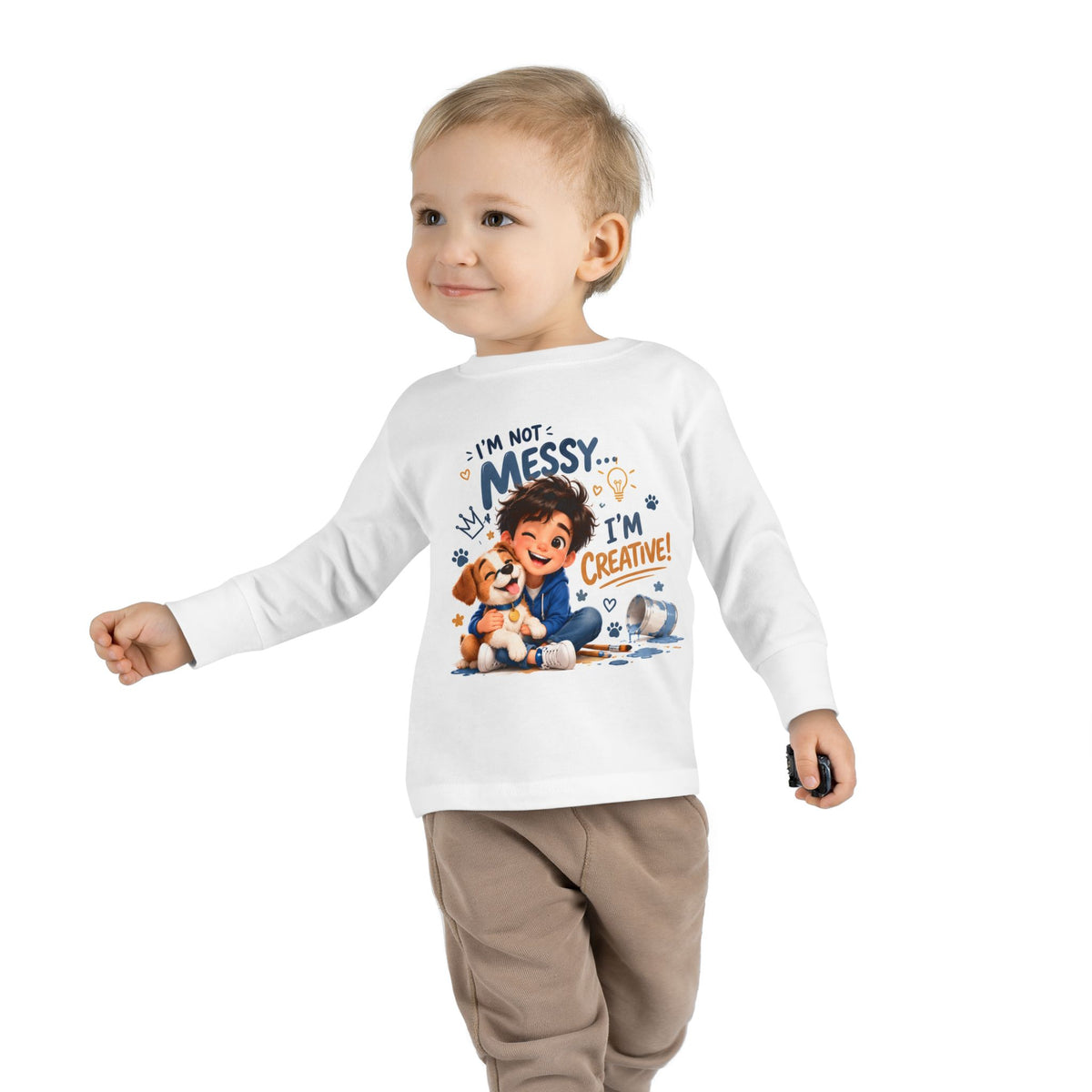 Toddler Long Sleeve Tee — “I’m Not Messy, I’m Creative!” Playful Kids Art Shirt