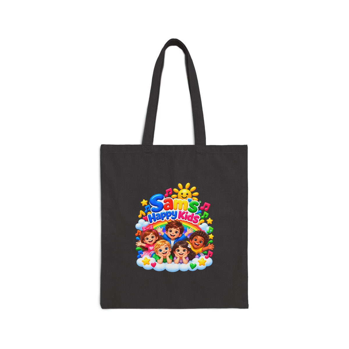 Happy Kids Cartoon Cotton Tote Bag — Colorful Kids Music & Sunshine Design
