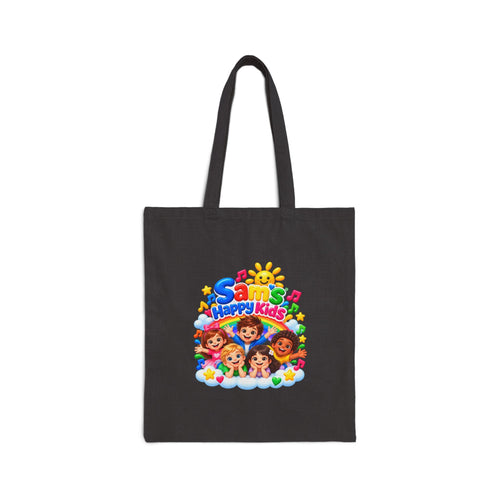 Happy Kids Cartoon Cotton Tote Bag — Colorful Kids Music & Sunshine Design