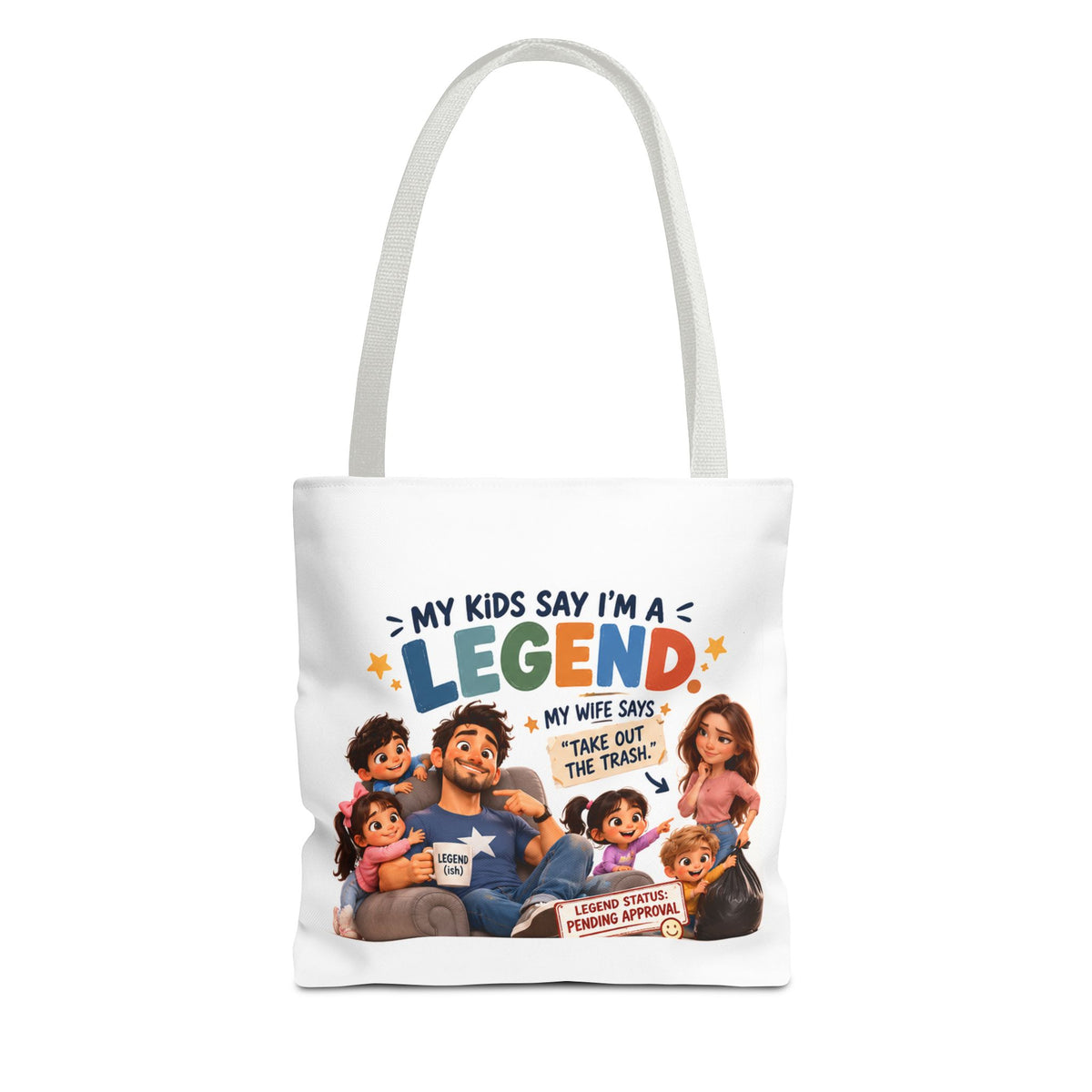 Legend Dad Family Tote Bag — "My Kids Say I'm a Legend" All-Over Print
