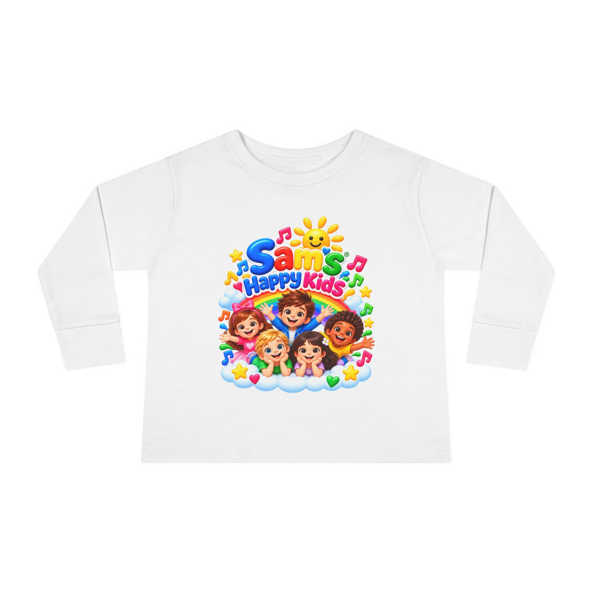 Toddler Long Sleeve Tee — “Sam’s Happy Kids” Colorful Cartoon Music Playtop