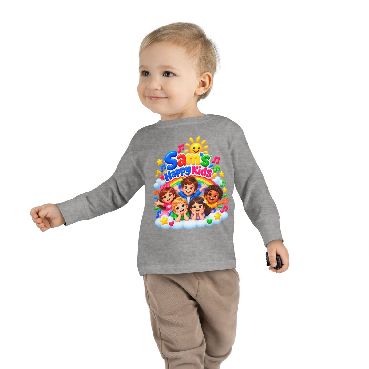 Toddler Long Sleeve Tee — “Sam’s Happy Kids” Colorful Cartoon Music Playtop