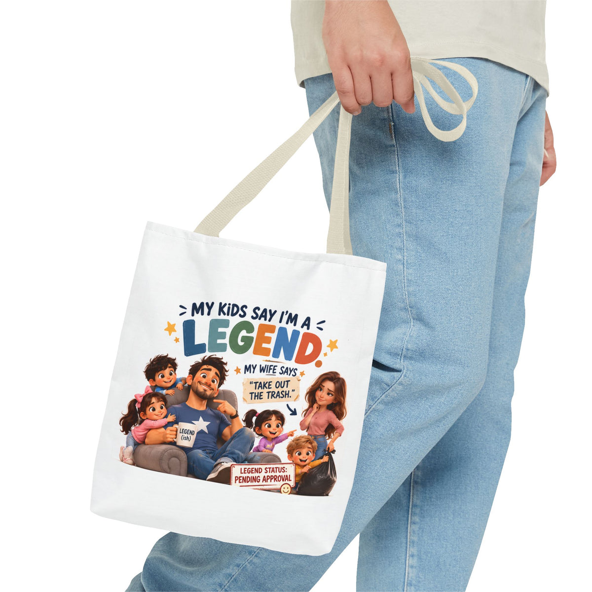 Legend Dad Family Tote Bag — "My Kids Say I'm a Legend" All-Over Print