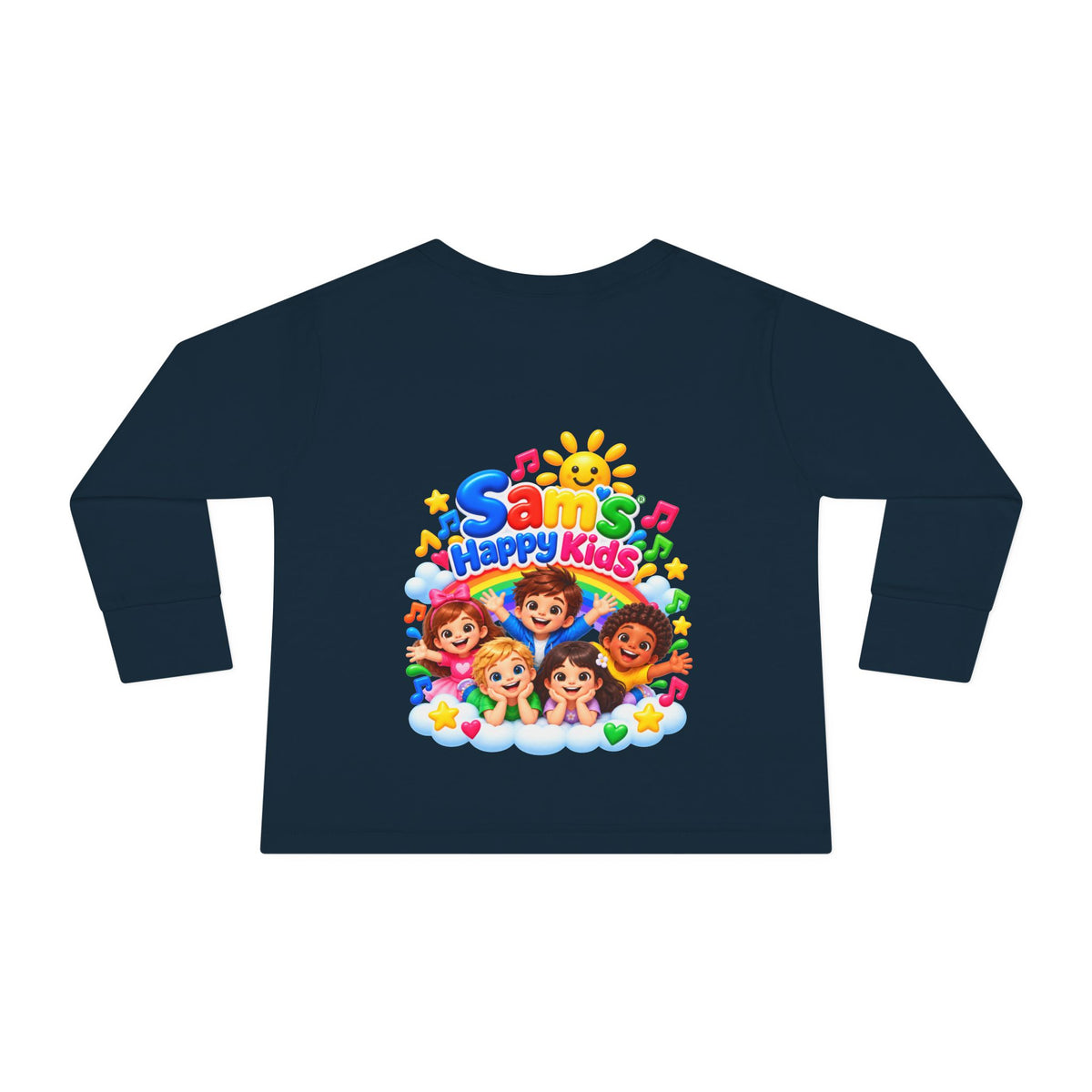Toddler Long Sleeve Tee — “Sam’s Happy Kids” Colorful Cartoon Music Playtop