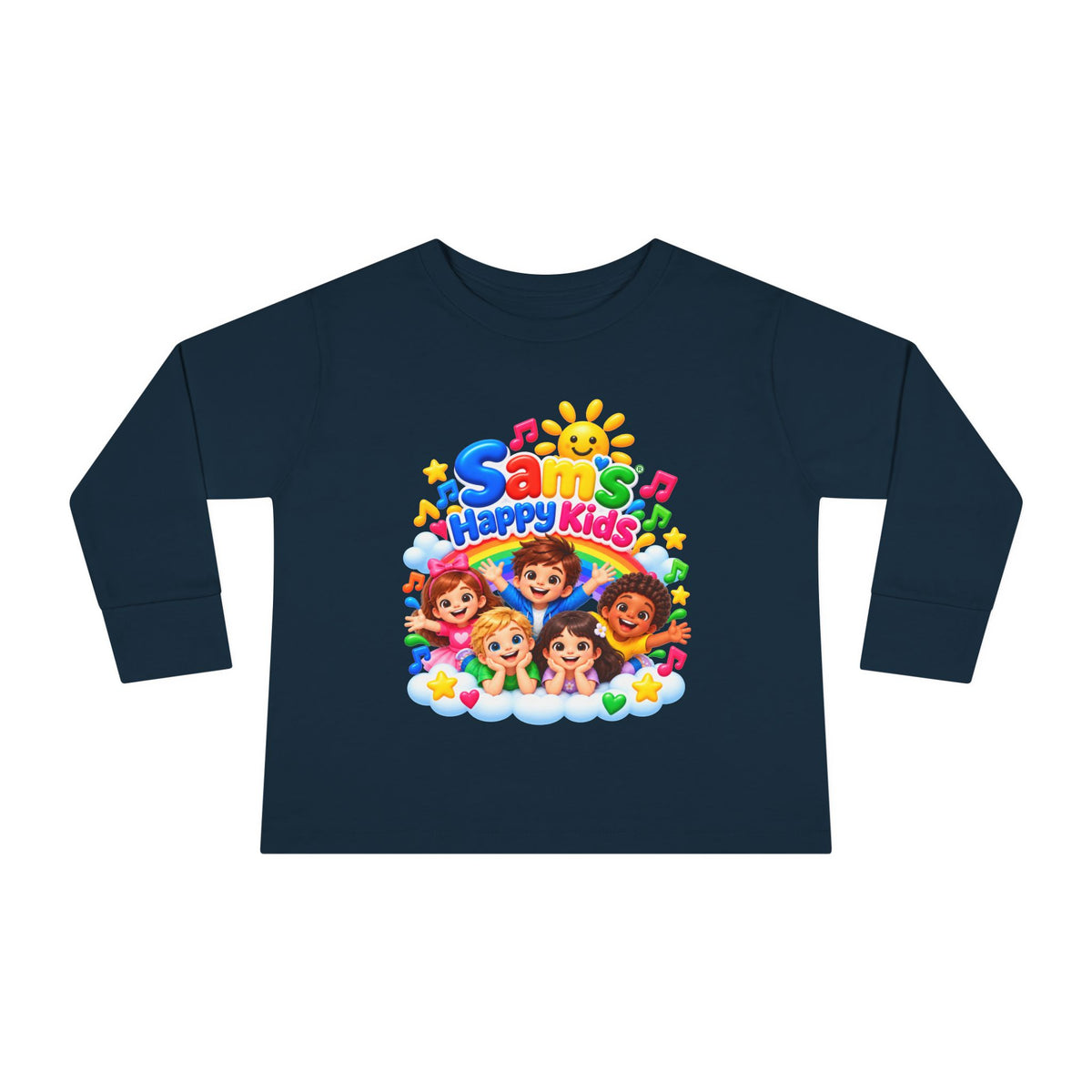 Toddler Long Sleeve Tee — “Sam’s Happy Kids” Colorful Cartoon Music Playtop