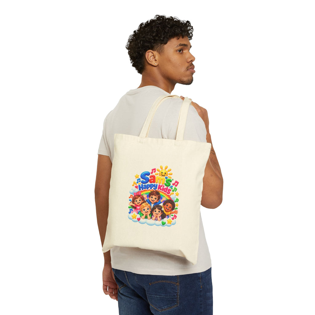 Happy Kids Cartoon Cotton Tote Bag — Colorful Kids Music & Sunshine Design