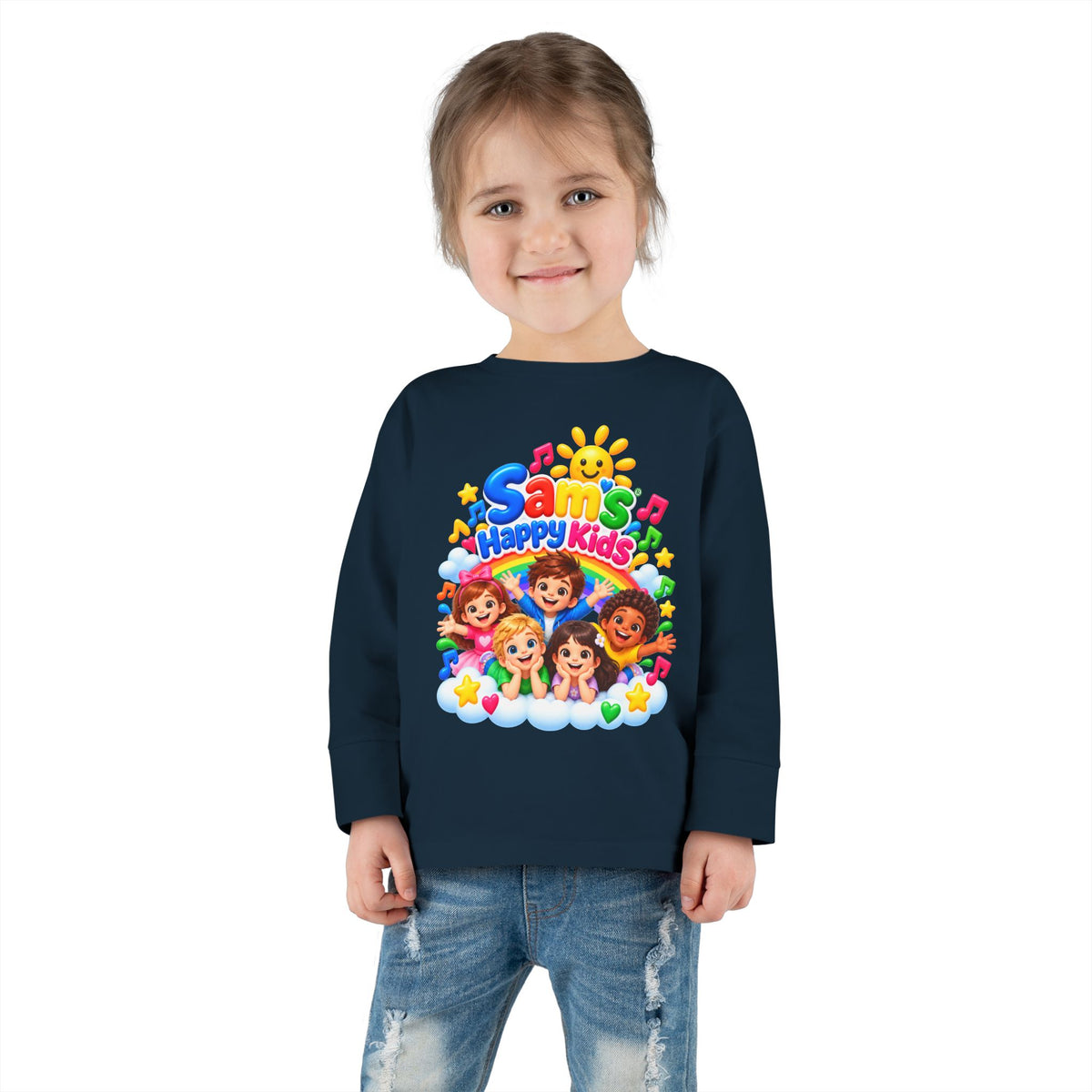 Toddler Long Sleeve Tee — “Sam’s Happy Kids” Colorful Cartoon Music Playtop