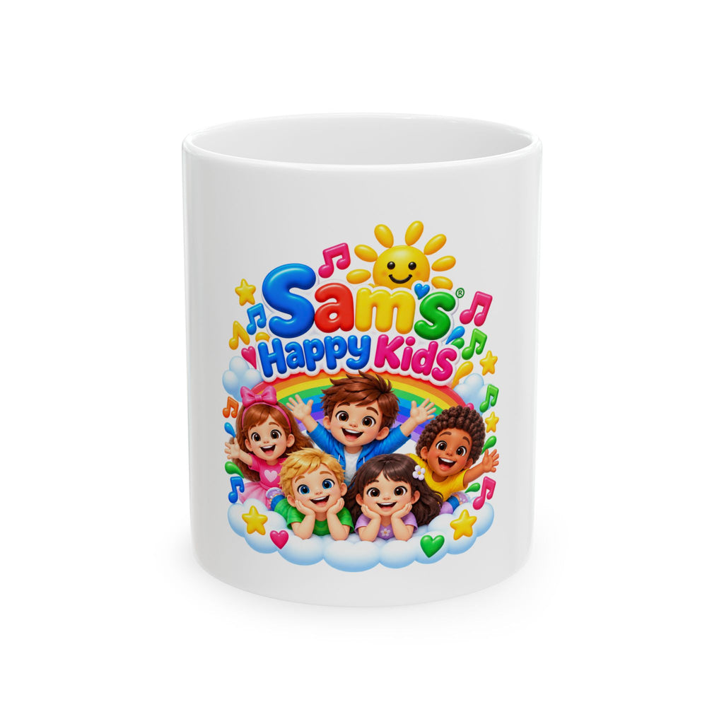 Sam's Happy Kids Ceramic Mug — Colorful Kids' Breakfast Cup (11oz/15oz)