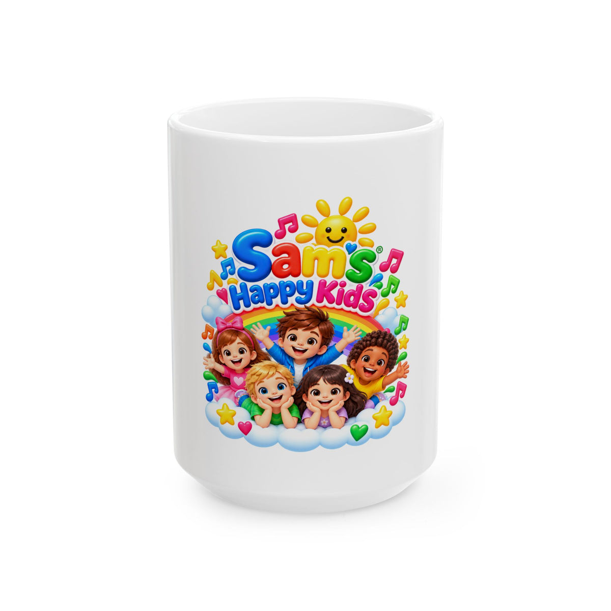 Sam's Happy Kids Ceramic Mug — Colorful Kids' Breakfast Cup (11oz/15oz)