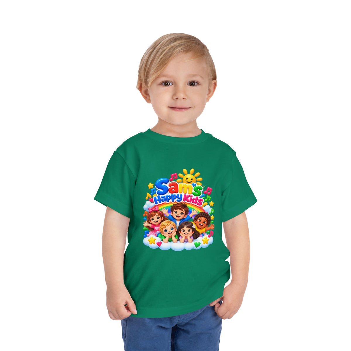 Toddler Tee — "Sam's Happy Kids" Colorful Cartoon Kids Graphic