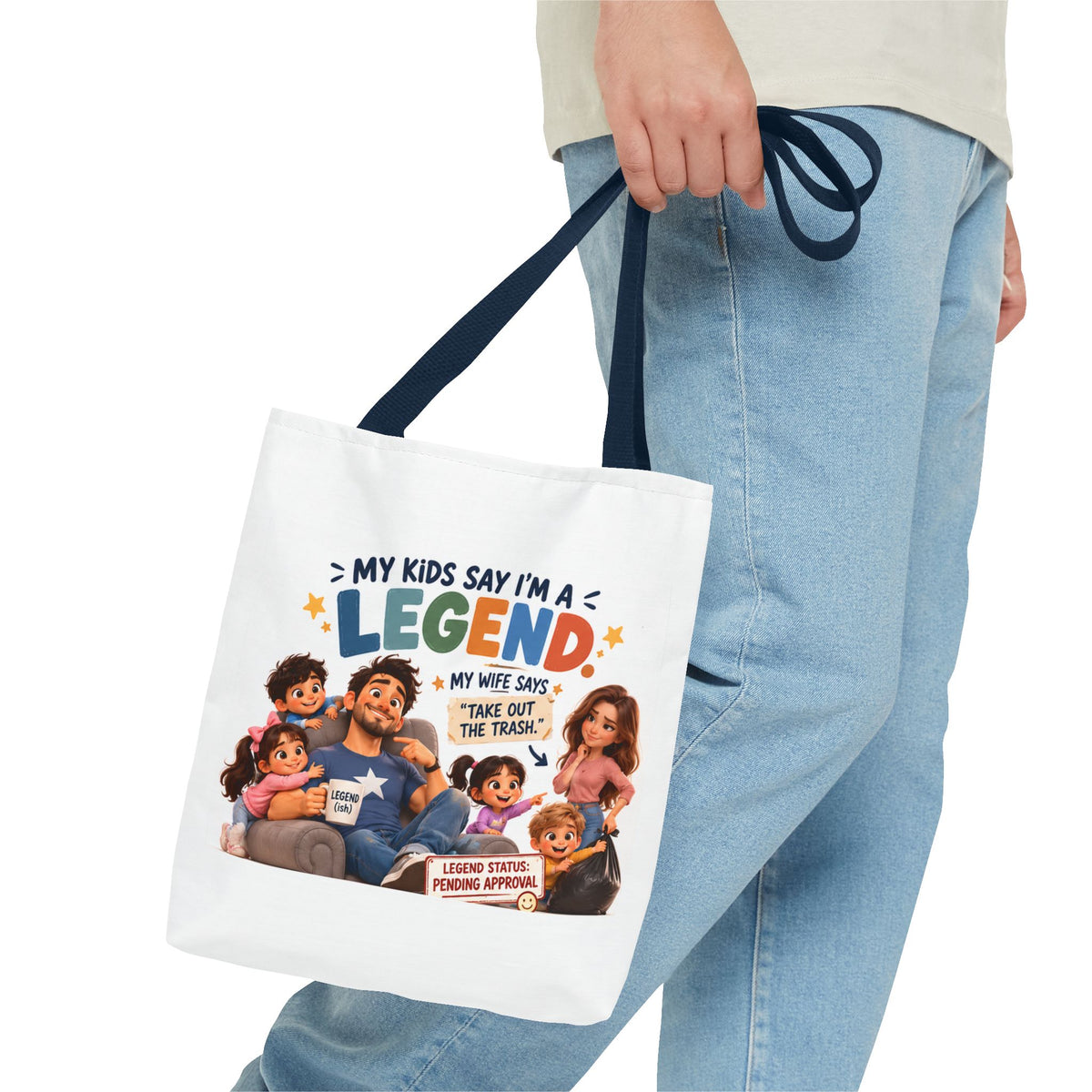 Legend Dad Family Tote Bag — "My Kids Say I'm a Legend" All-Over Print