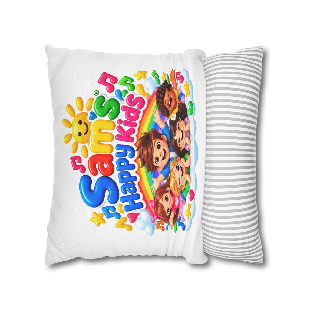 Personalized Kids Pillow — "Sam's Happy Kids" Colorful Cartoon Square Cushion