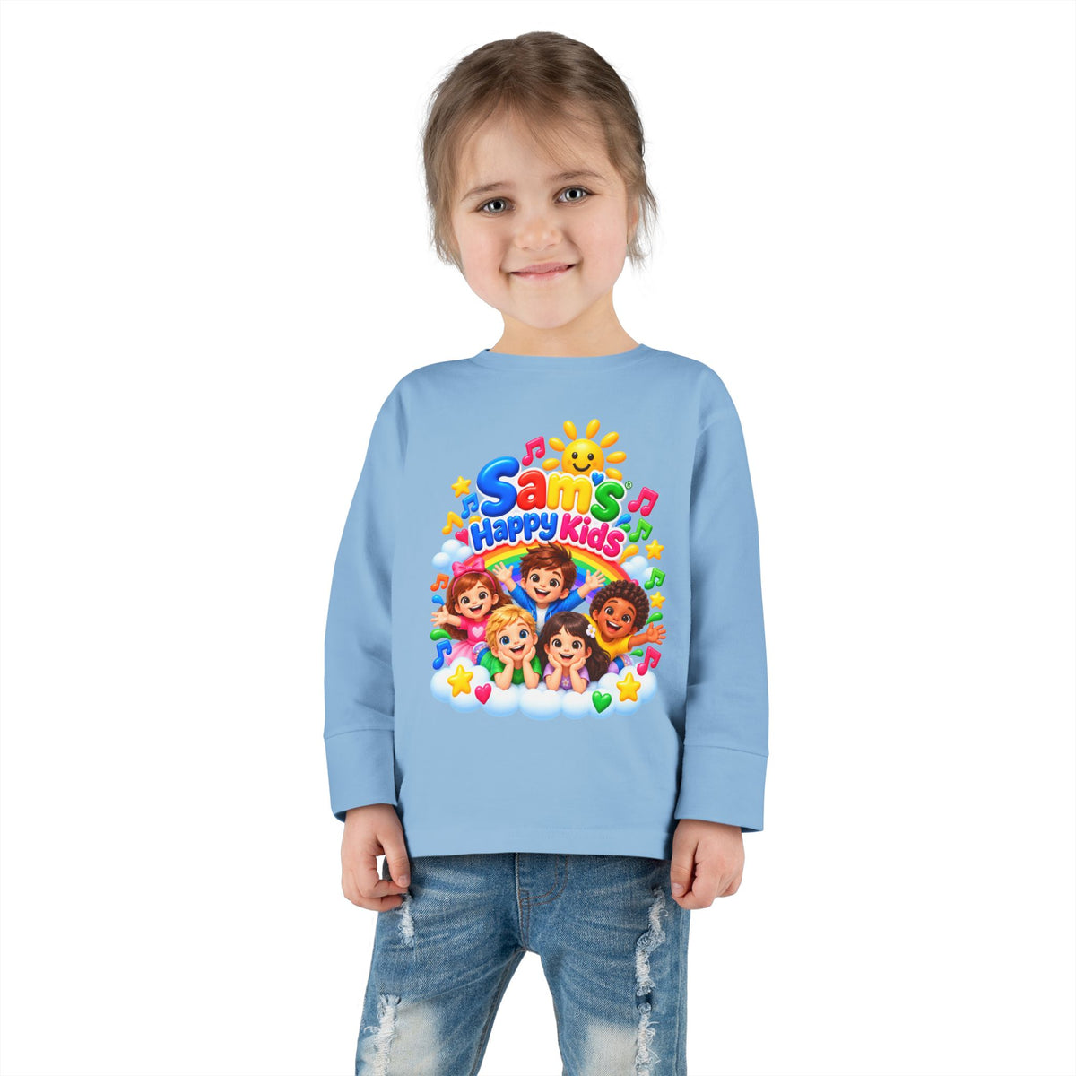 Toddler Long Sleeve Tee — “Sam’s Happy Kids” Colorful Cartoon Music Playtop